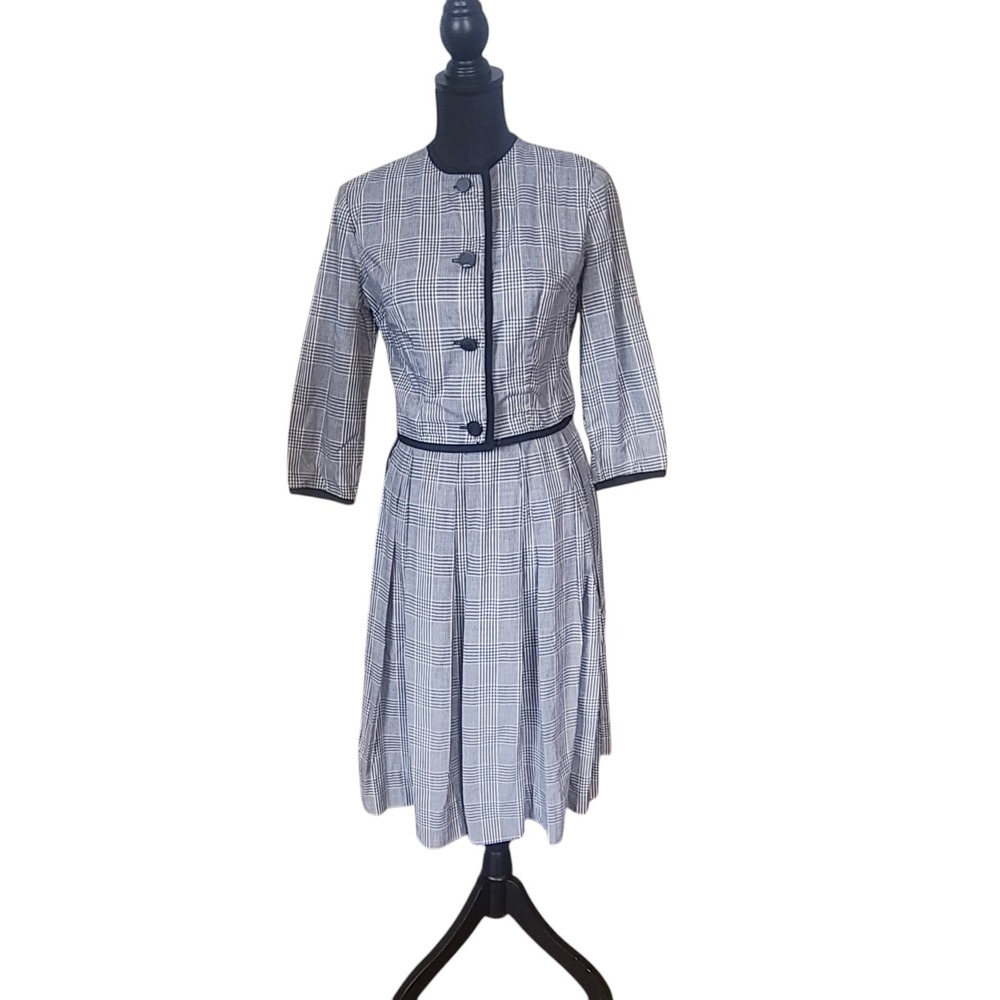 Vintage 60s Black and White Petti Sportswear Plaid Dress Suit